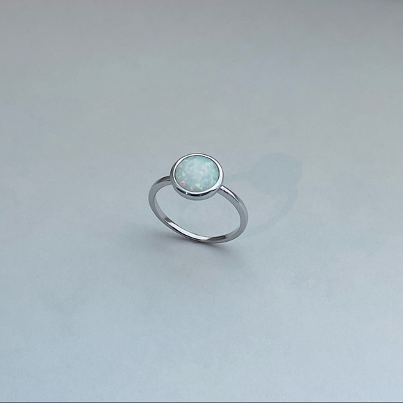 ⭐️TOP SELLER⭐️ Sterling Silver White Lab Opal Ring, Silver Rings, Stone Ring - Picture 1 of 14